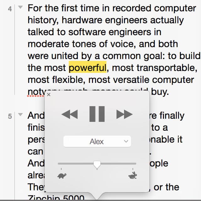 Recognized text read aloud by the reader with Alex voice selected